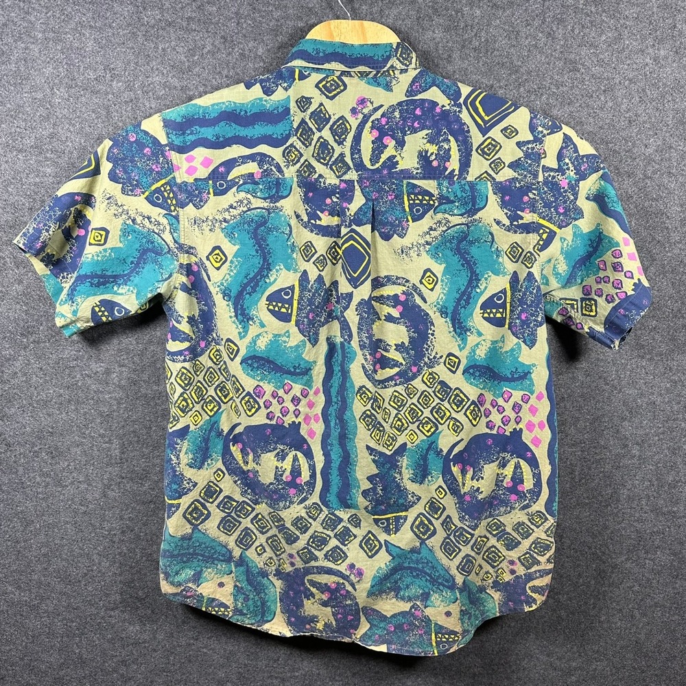 Royal Robbins Mens Large Short Sleeve Button Down Shirt Abstract Geometric Blue - Picture 3 of 7